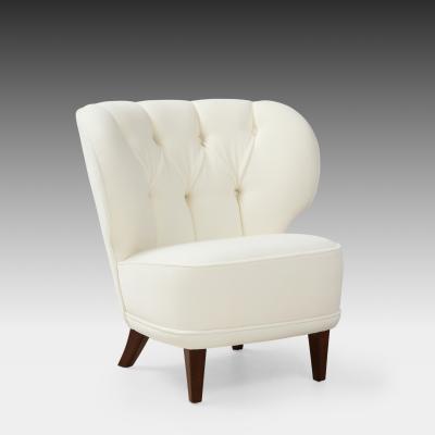 Carl Johan Boman Rare Pair of Ivory Velvet Tufted Easy Chairs by Carl Johan Boman