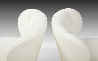 Carl Johan Boman Rare Pair of Ivory Velvet Tufted Easy Chairs by Carl Johan Boman