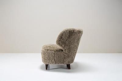 Carl Johan Boman Set of Two Carl Johan Boman Lounge Chairs in Sheepskin for Oy Boman Ab 1940s