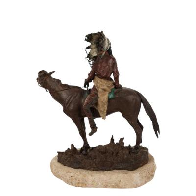 Carl Kauba Austrian Vienna Bronze Sculpture of Indian Warrior on Horseback