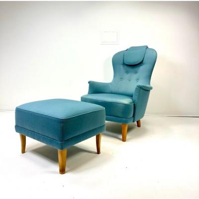Carl Malmsten 1950s Carl Malmsten Lounge Chair and Ottoman