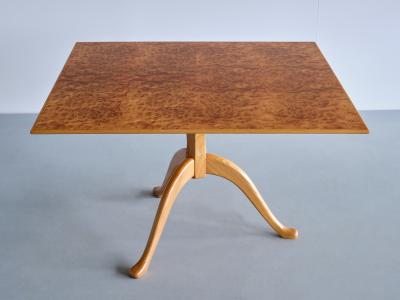 Carl Malmsten Carl Malmsten Berg Three Legged Coffee Table in Burl Elmwood Sweden 1960s