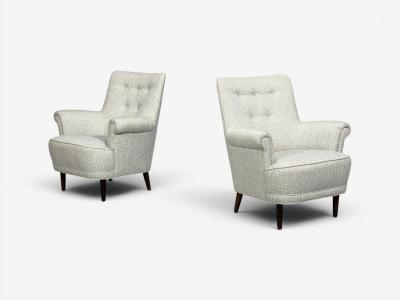 Carl Malmsten Carl Malmsten Lounge Chairs Grey Fabric Wood Sweden 1950s