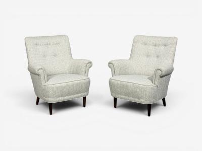 Carl Malmsten Carl Malmsten Lounge Chairs Grey Fabric Wood Sweden 1950s