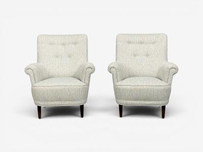 Carl Malmsten Carl Malmsten Lounge Chairs Grey Fabric Wood Sweden 1950s