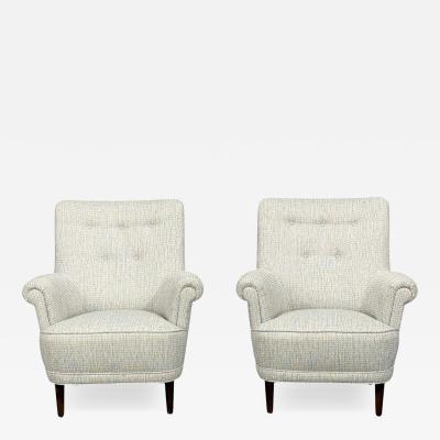Carl Malmsten Carl Malmsten Lounge Chairs Grey Fabric Wood Sweden 1950s