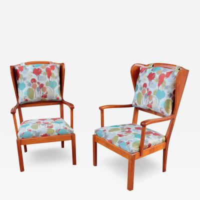 Carl Malmsten Carl Malmsten attr pair of large wingback arm chairs