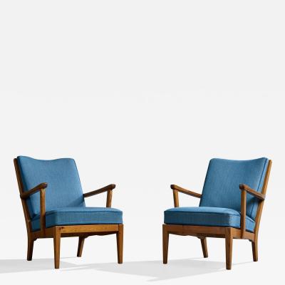 Carl Malmsten Lounge Chairs with Pine and Fabric Sweden 1960s