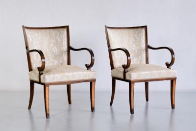 Carl Malmsten Pair of Carl Malmsten Armchairs in Birch and Satinwood Bodafors Sweden 1930s