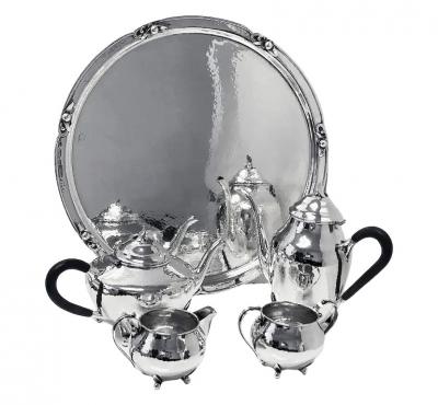 Carl Poul Petersen Carl Poul Petersen Sterling Silver Tea and Coffee Set with Tray C 1930