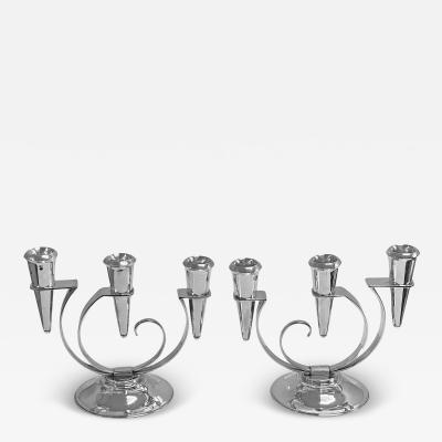 Carl Poul Petersen Pair of Carl Poul Petersen Sterling Art Deco three light Candlesticks C 1935