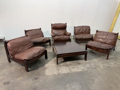 Carl Straub Leather Lounge Set 1960s Attributed to Carl Straub