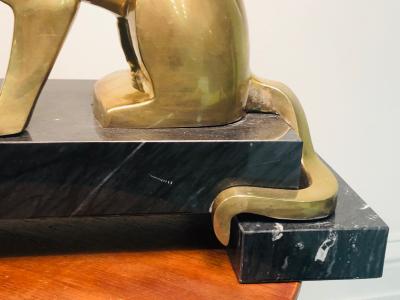 Carlo Bugatti Modernist Pair Of Cubist Cast Brass Panthers On Black Marble Bases