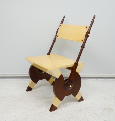 Carlo Bugatti Pair of Carlo Bugatti Inspired Handcrafted Parchment and Mahogany Chairs