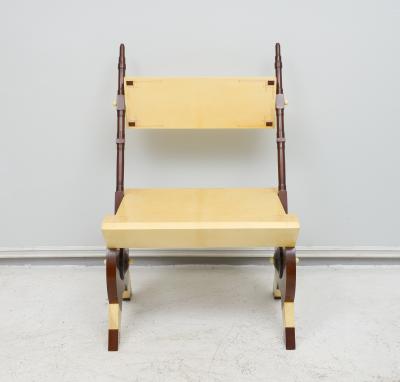 Carlo Bugatti Pair of Carlo Bugatti Inspired Handcrafted Parchment and Mahogany Chairs