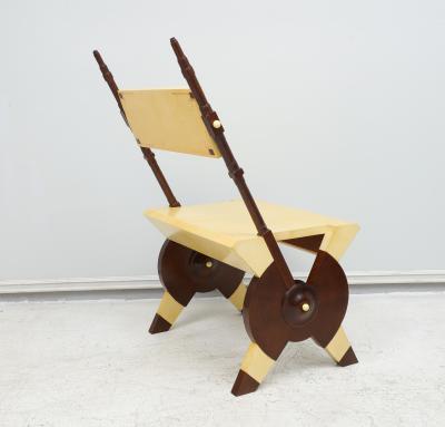 Carlo Bugatti Pair of Carlo Bugatti Inspired Handcrafted Parchment and Mahogany Chairs