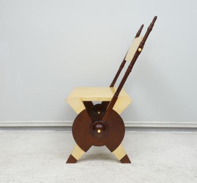 Carlo Bugatti Pair of Carlo Bugatti Inspired Handcrafted Parchment and Mahogany Chairs