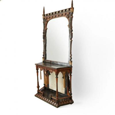 Carlo Bugatti RARE AND IMPORTANT ORIENTALIST CONSOLE TABLE MIRROR BY CARLO BUGATTI