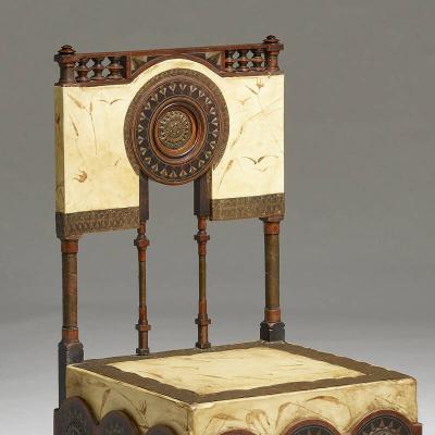 Carlo Bugatti Rare Copper and Parchment Side Chair by Carlo Bugatti