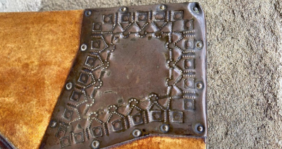 Carlo Bugatti Rare Parchment Walnut and Copper Mirror by Carlo Bugatti