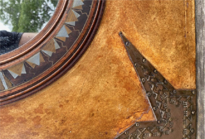 Carlo Bugatti Rare Parchment Walnut and Copper Mirror by Carlo Bugatti