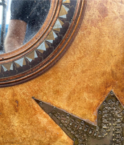 Carlo Bugatti Rare Parchment Walnut and Copper Mirror by Carlo Bugatti