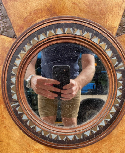 Carlo Bugatti Rare Parchment Walnut and Copper Mirror by Carlo Bugatti