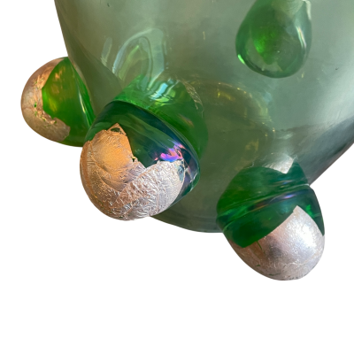 Carlo Colizza Colizza Green Dot Murano Glass and Gold Leaf Vases