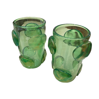 Carlo Colizza Pair of Colizza Green Murano Glass Disc Vases