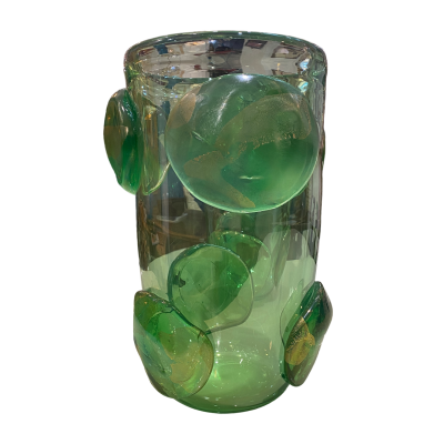 Carlo Colizza Pair of Colizza Green Murano Glass Disc Vases