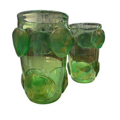 Carlo Colizza Pair of Colizza Green Murano Glass Disc Vases