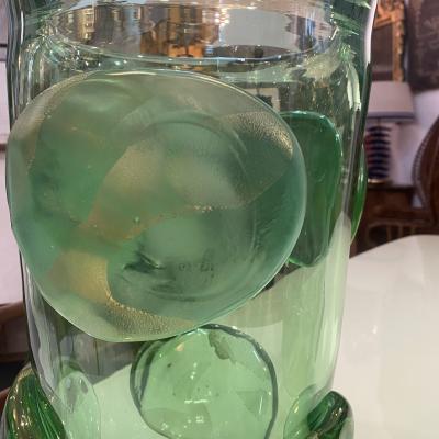 Carlo Colizza Pair of Colizza Green Murano Glass Disc Vases