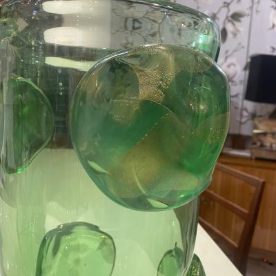 Carlo Colizza Pair of Colizza Green Murano Glass Disc Vases