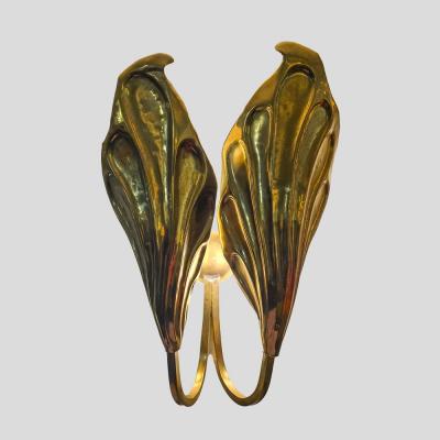 Carlo Giorgi Pair of Vintage brass shape leaf wall lights by Tommaso Barbi Copy 