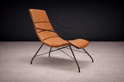 Carlo Hauner Armchair in Brown Leather Iron Carlo Hauner 1950s