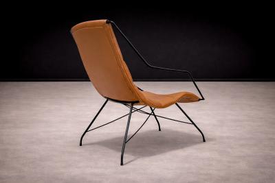 Carlo Hauner Armchair in Brown Leather Iron Carlo Hauner 1950s
