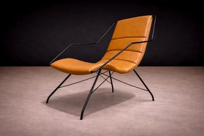 Carlo Hauner Armchair in Brown Leather Iron Carlo Hauner 1950s
