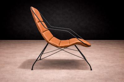 Carlo Hauner Armchair in Brown Leather Iron Carlo Hauner 1950s