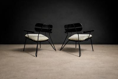 Carlo Hauner Armchairs in Ebonized Wood Metal Carlo Hauner 1950s