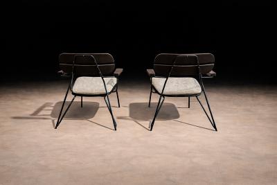 Carlo Hauner Armchairs in Ebonized Wood Metal Carlo Hauner 1950s