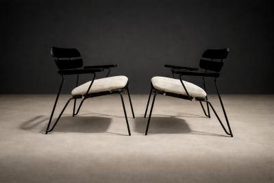 Carlo Hauner Armchairs in Ebonized Wood Metal Carlo Hauner 1950s