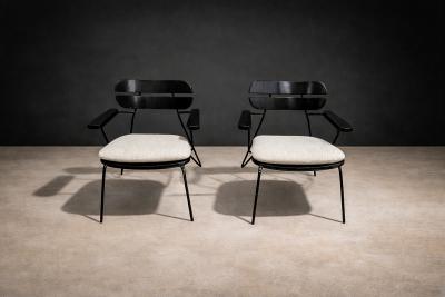 Carlo Hauner Armchairs in Ebonized Wood Metal Carlo Hauner 1950s