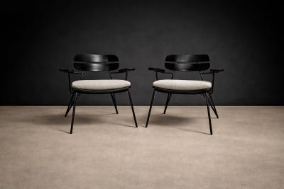 Carlo Hauner Armchairs in Ebonized Wood Metal Carlo Hauner 1950s