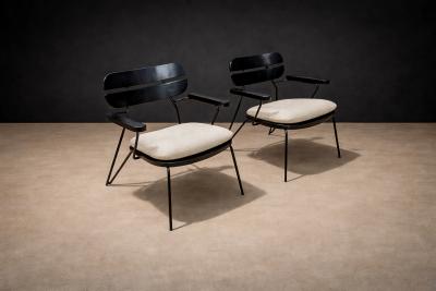 Carlo Hauner Armchairs in Ebonized Wood Metal Carlo Hauner 1950s