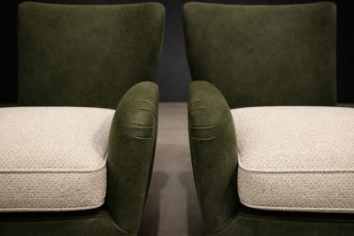 Carlo Hauner Armchairs with Pouf in Cavi na Wood Mohair Boucl by Carlo Hauner Brazil