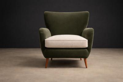 Carlo Hauner Armchairs with Pouf in Cavi na Wood Mohair Boucl by Carlo Hauner Brazil