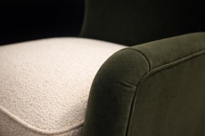 Carlo Hauner Armchairs with Pouf in Cavi na Wood Mohair Boucl by Carlo Hauner Brazil