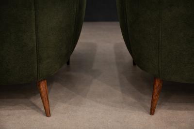 Carlo Hauner Armchairs with Pouf in Cavi na Wood Mohair Boucl by Carlo Hauner Brazil