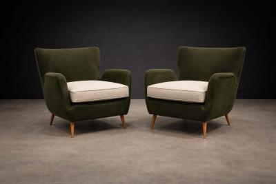Carlo Hauner Armchairs with Pouf in Cavi na Wood Mohair Boucl by Carlo Hauner Brazil