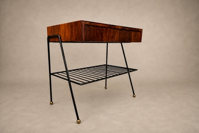 Carlo Hauner Attributed to Carlo Hauner Rosewood Glass and Steel Side Table